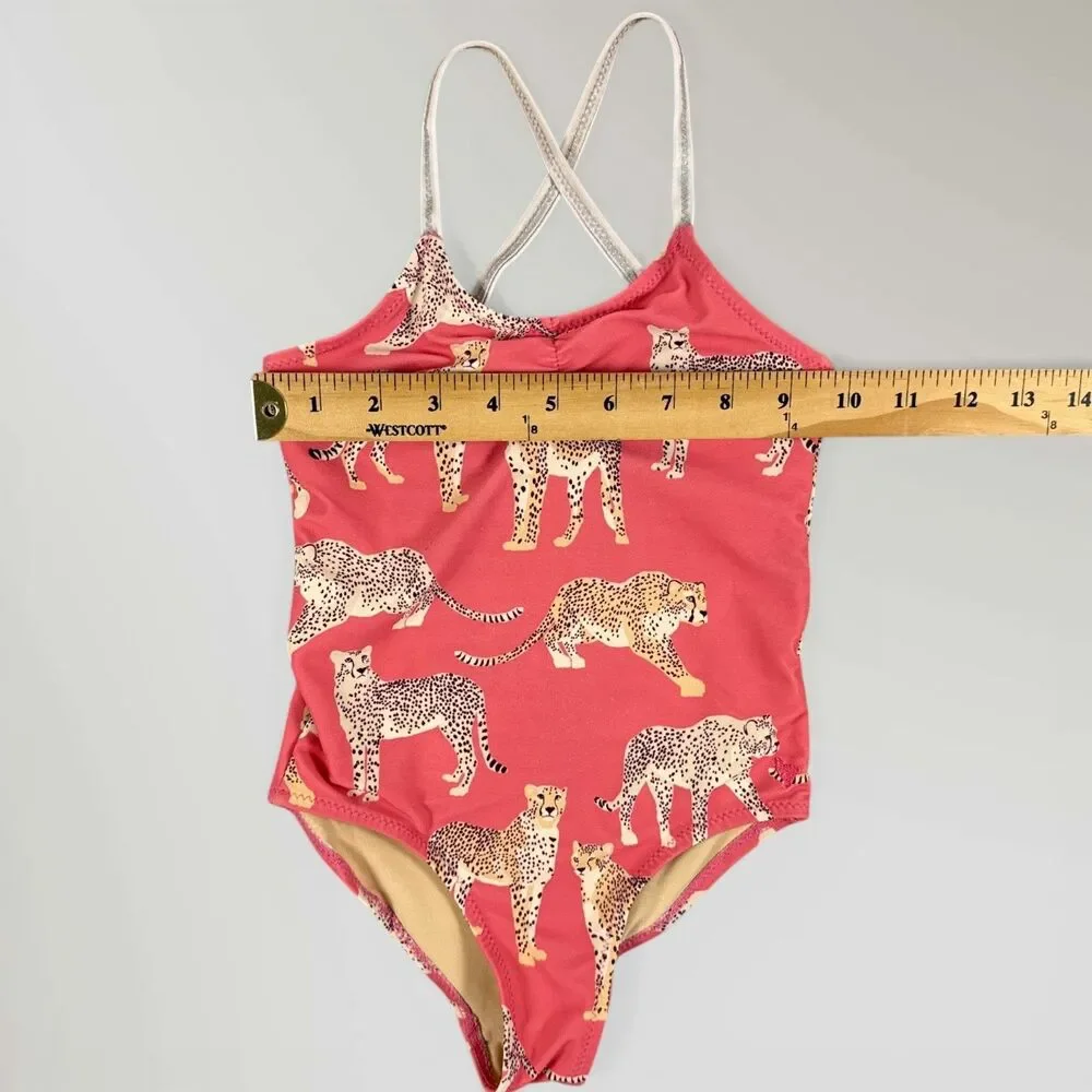 Pink Chicken Girls One-Piece Swimsuit in Coral with Leopard Print